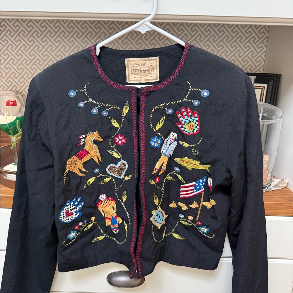 Vintage Double D Ranchware- Black Embroidered Jacket with Colorful Designs